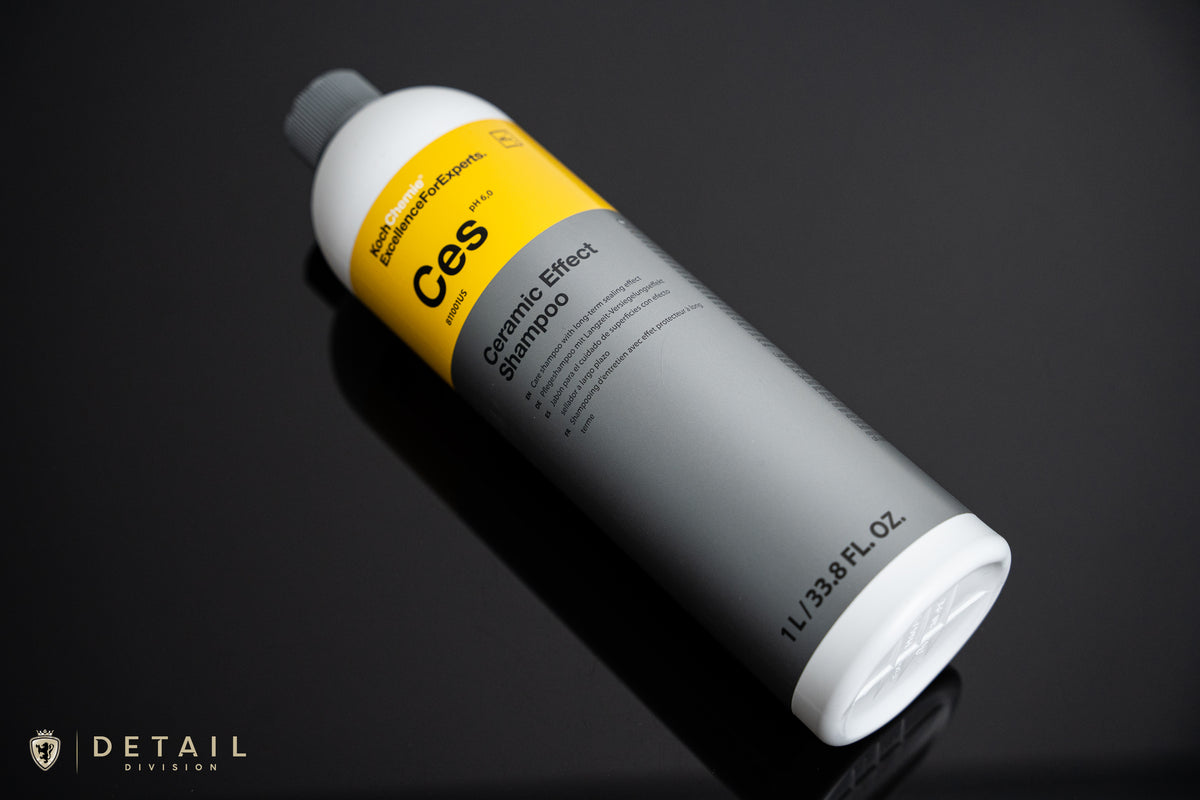 Koch Chemie Ceramic Effect Shampoo CES, a bucket-wash shampoo designed to enhance hydrophobics and gloss on ceramic-coated vehicles. Best used with a wash mitt, not a foam cannon.