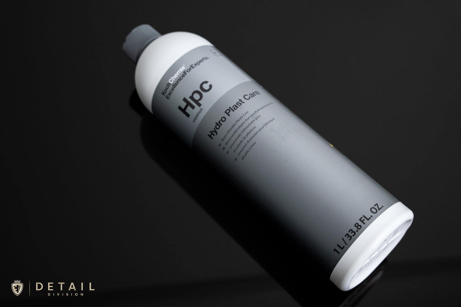 Koch Chemie Hydro Plast Care HPC, a versatile, water-based plastic and rubber dressing for interior and exterior trim, plus tires. Dilutable for varying shine levels, from natural to high gloss.