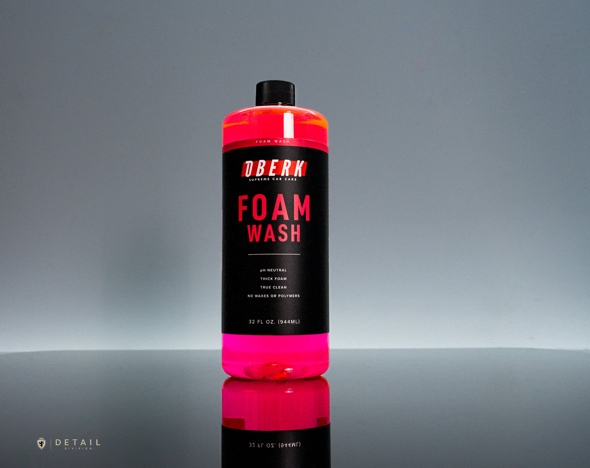 Oberk Foam Wash bottle with red liquid on a gray background 32oz