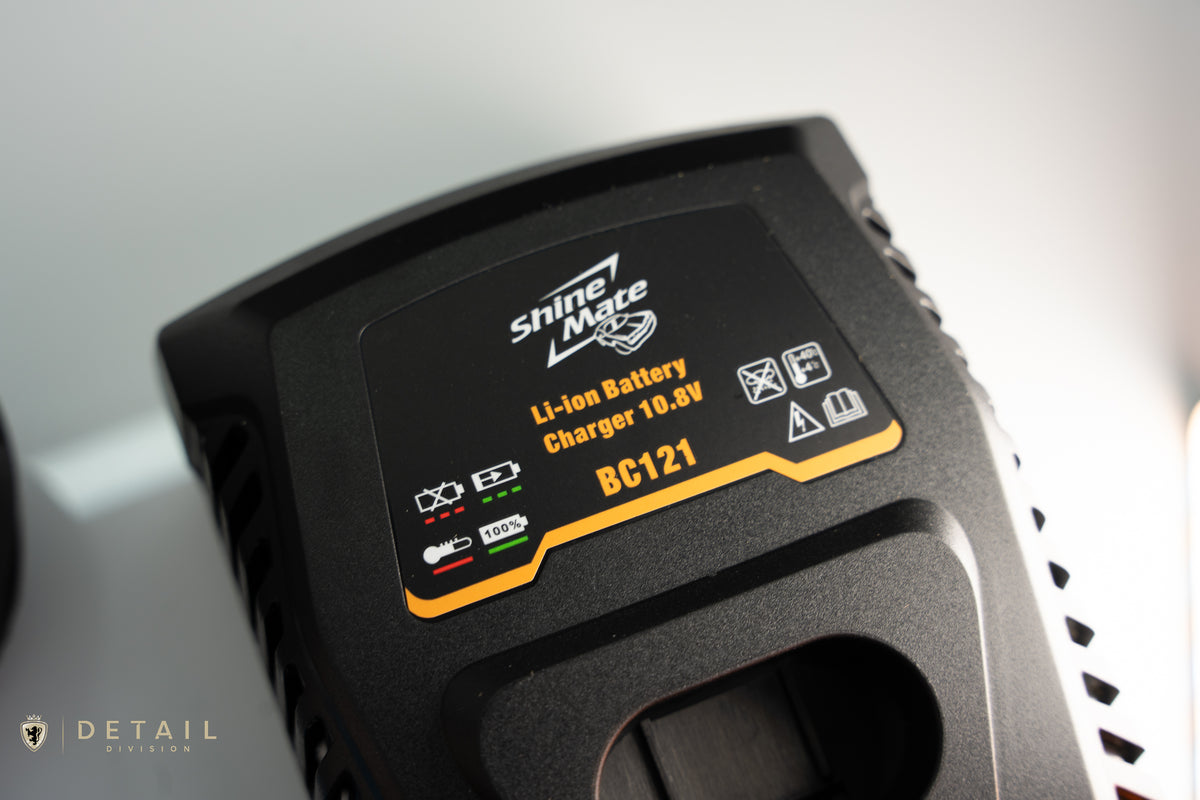 Shine Mate battery charger with display panel on a white background